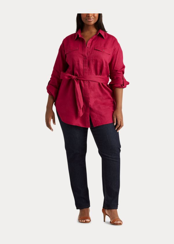 Women's Ralph Lauren Belted Linen Shirts | 902857VGT